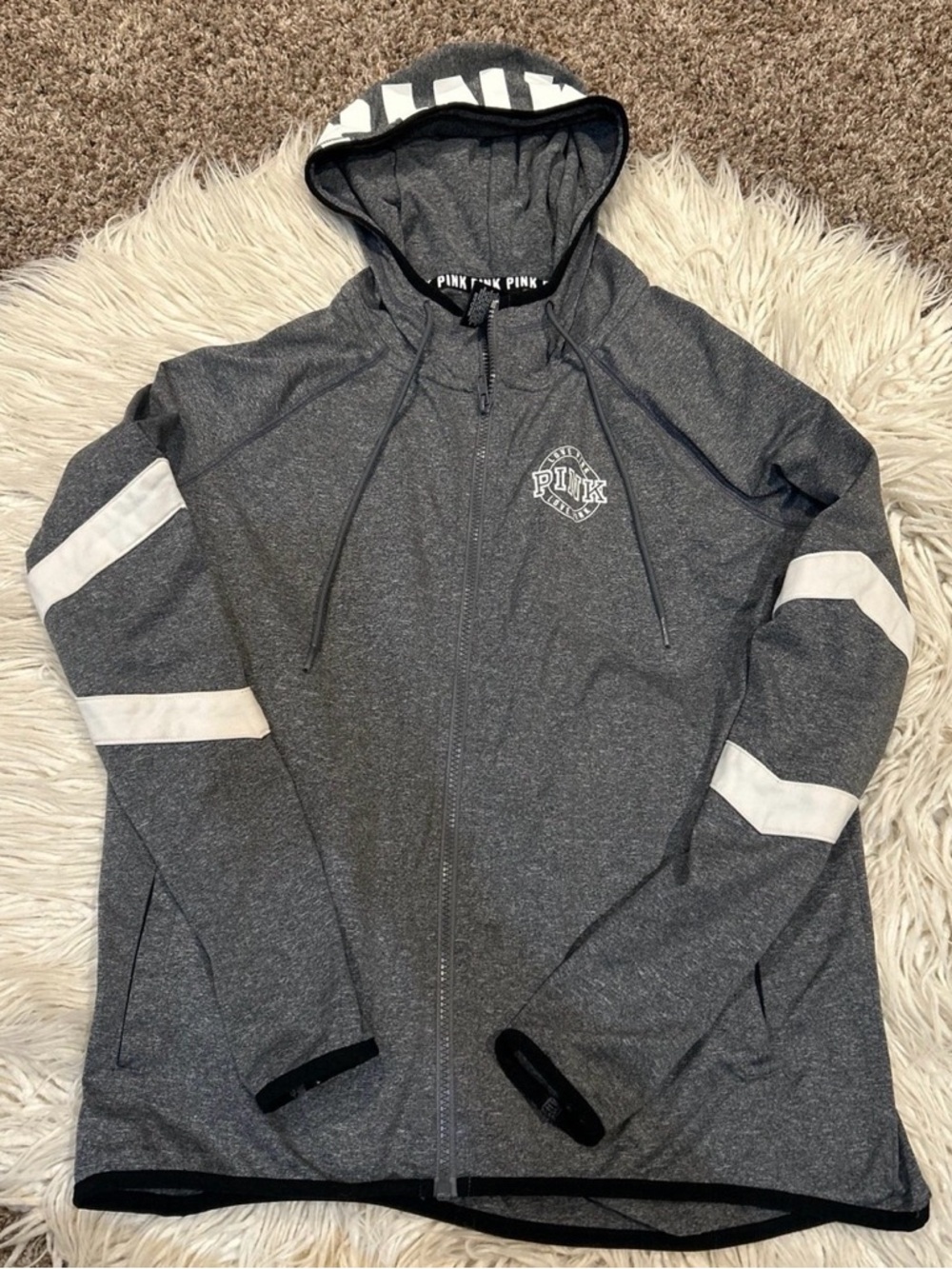 PINK Victoria's Secret Gray Heather Zip Hoodie with Black Trim